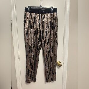 Hei Hei Anthropologie Sequin Drawstring Pants Joggers Gold Black Women's Size M
